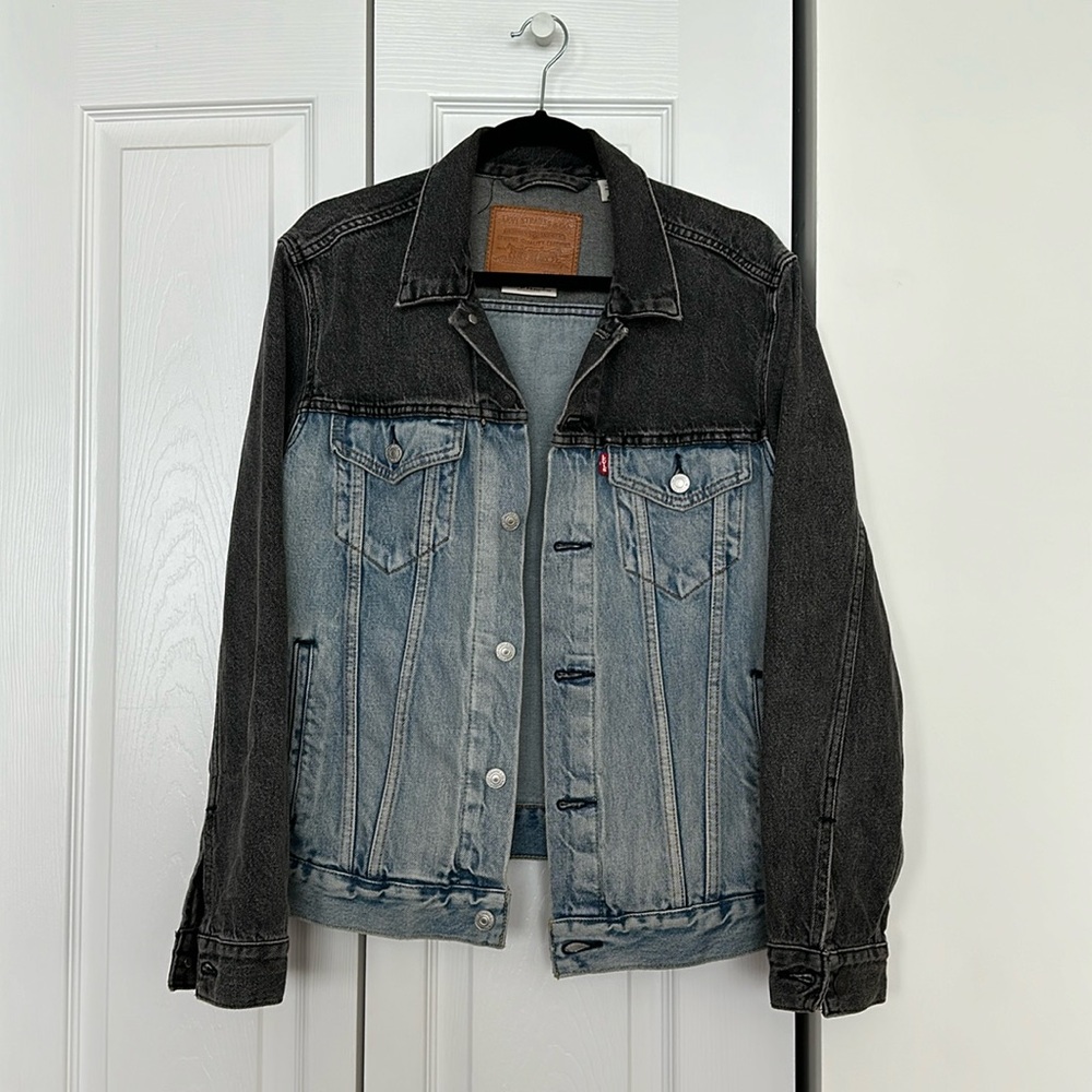 LEVIS STRAUSS & CO PREMIUM TEO TONED BLACK BLUE DENIM JACKET SIZE MEDIUM